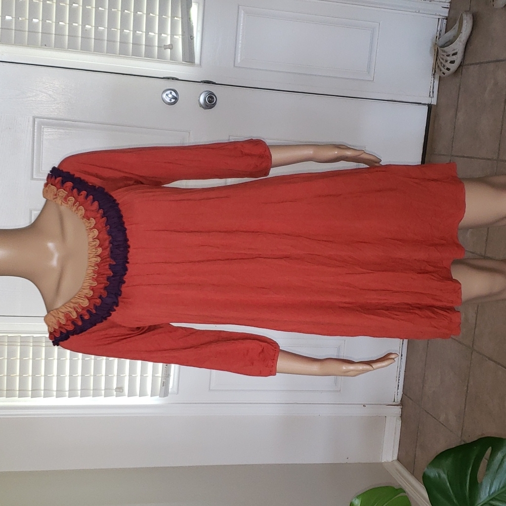 Theme s 3 tiered ribbon scoopneck banded quarter sleeve shift